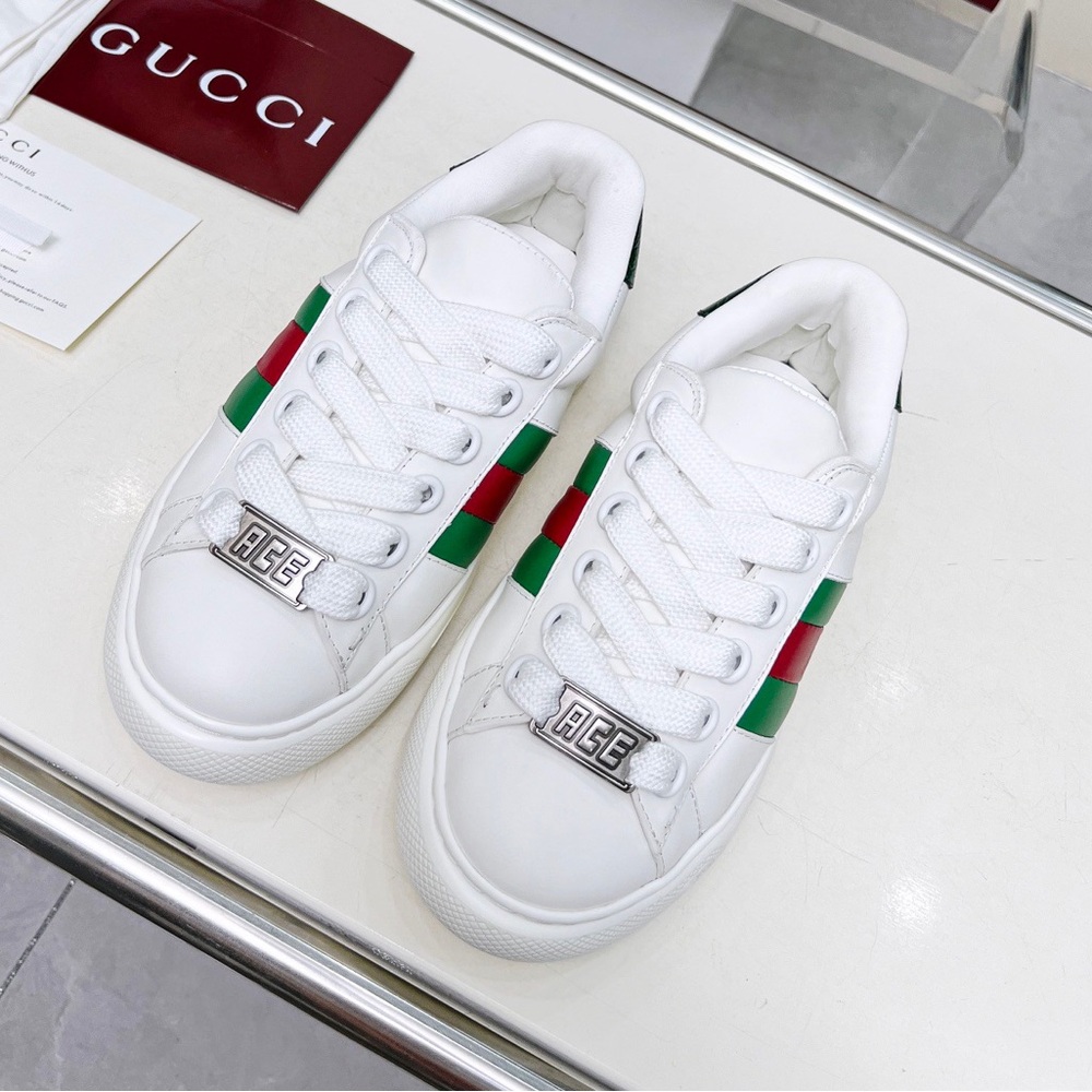 Gucci Women's Ace White Leather Sneaker with Green & Red Web